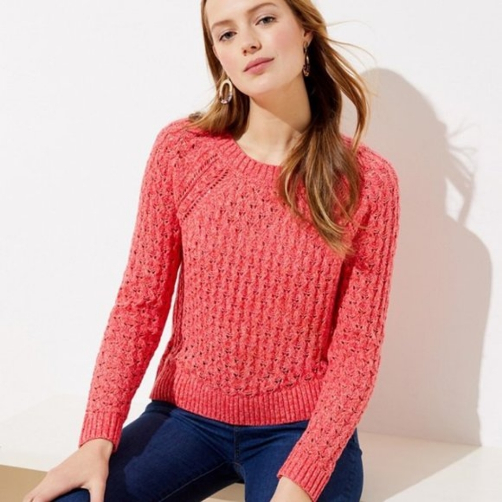 Marled Bobble Pointelle Sweater